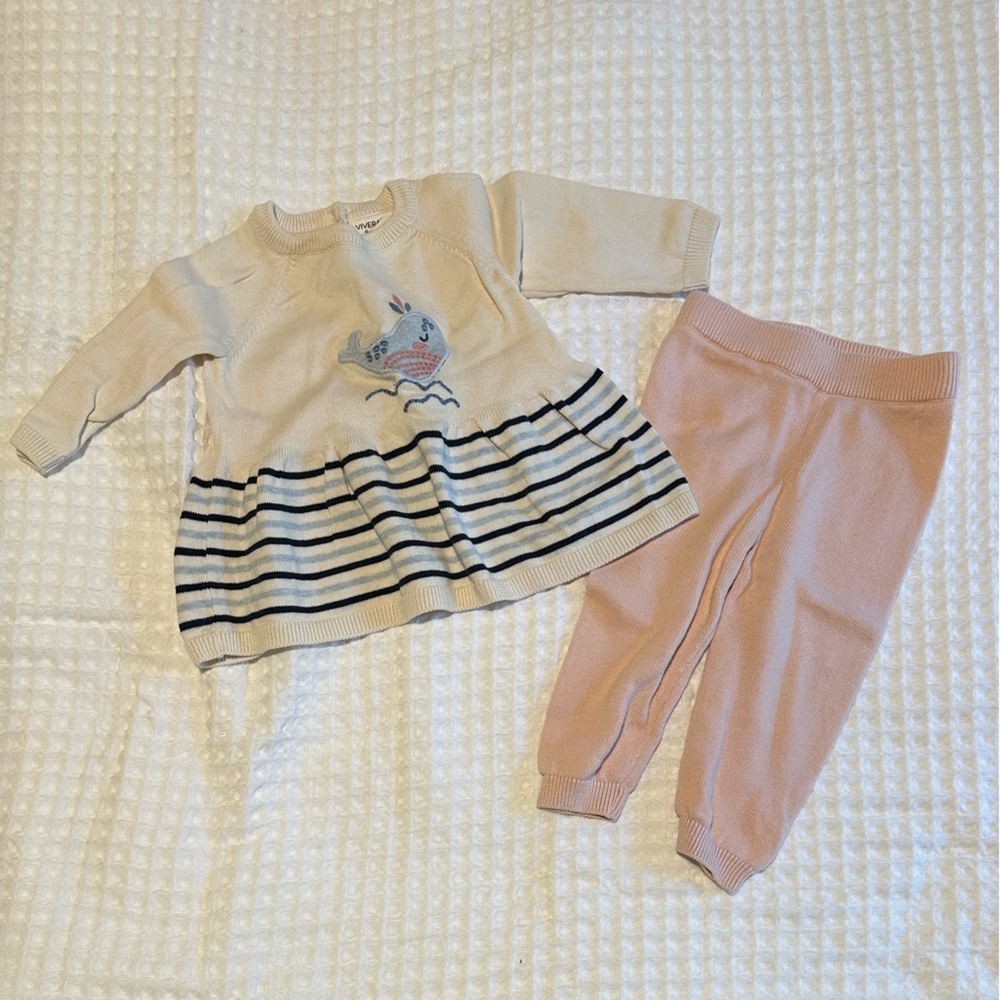 Baby Two-Piece Outfit — Cream Striped Top & Blush Pink Leggings
